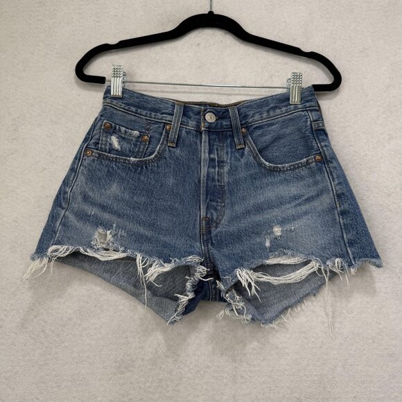 Levi's 501 Cut-Off Denim Shorts Womens 24 Blue Distressed High Rise Raw Hem - Picture 1 of 10